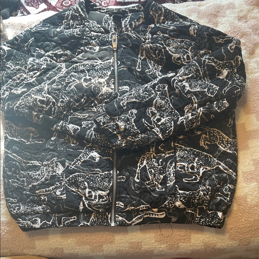H&M Black and White Animal Print Bomber Jacket